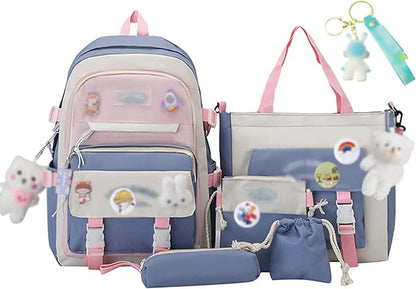 Kawaii Backpack 5Pcs Set Lightweight aesthetic backpack,Teens laptop computer cute backpacks for girls (kawaii backpack,one size)