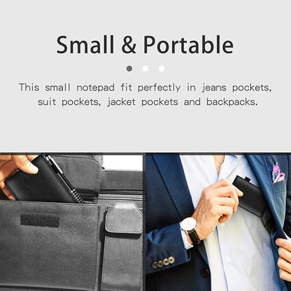 Xhwykzz 7 Pieces Small Notepads Holder Set, Pocket Notebook with pen, Included 5 Pieces Refills 3 x 5 Inch, 30 Lined Paper Per Note Pad (Black)