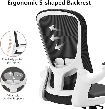 Ergonomic Office Chair, Comfort Swivel Home Office Task Chair, Breathable Mesh Desk Chair, Lumbar Support Computer Chair with Flip-up Arms and Adjustable Height