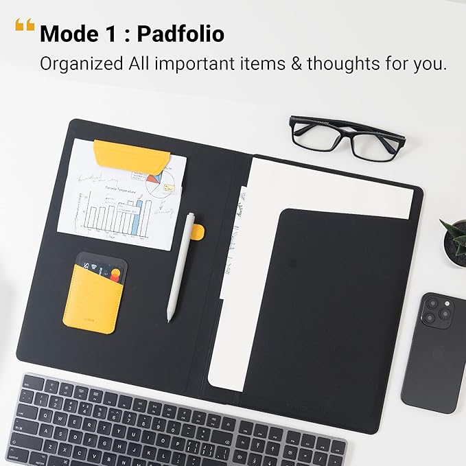 LHiDS Folio Lite 2.0 with Stand, Business Portfolio Resume, 3-in-1 Padfolio with Magnetic Accessories, Work as Notebook Cover, Clipboard, Organizing Board for Home and Office (Yellow, A4/Letter)