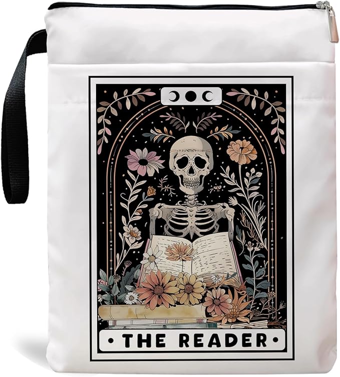 Book Sleeve, Book Sleeve with Zipper, Book Sleeve for Book Lovers, The Reader Tarot Card Book Sleeves, Book Pouch Kindle Protector, Gifts for Women Teacher Librarian Bookworm Bookish (White-B, Large)