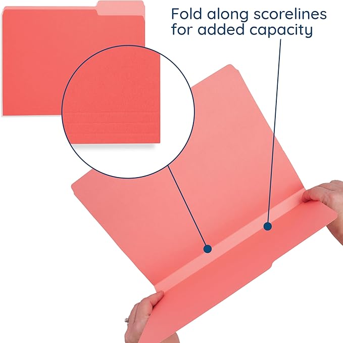 100 Blue Summit Supplies Colored File Folders, 1/3 Cut, Letter Size File Folders, Decorative Multicolor Gem Tone Colors, Durable 11pt Paper, Two-Tone Design