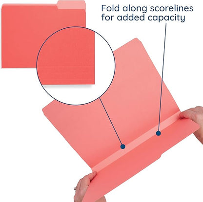 100 Blue Summit Supplies Colored File Folders, 1/3 Cut, Letter Size File Folders, Decorative Multicolor Gem Tone Colors, Durable 11pt Paper, Two-Tone Design