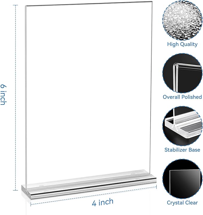 EHWINE 10 Pack Acrylic Sign Holder 4x6, Double-Sided Stand up Table Top Sign Holders, Clear Acrylic Picture Frame Paper Holder Display Stand for Office Business Store Wedding Party