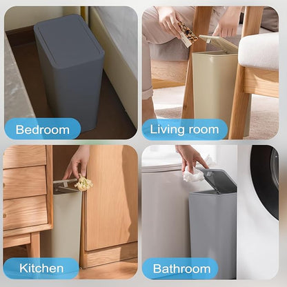 SHPMXUPW 3 Pack Bathroom Small Trash Can with Lid,10L / 2.6 Gallon Slim Garbage Bin Wastebasket with Pop-Up Lid for Bedroom, Office, Kitchen, Craft Room, Fits Under Desk/Cabinet/Sink