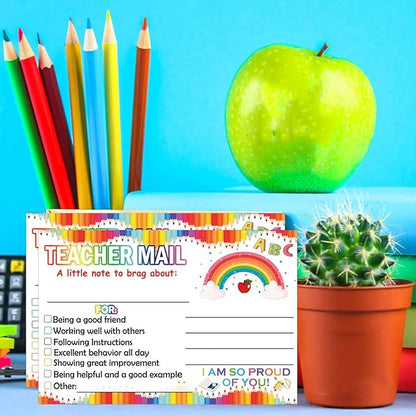 Rainbow Happy Mail Teacher Notes to Parents Classroom Good Behavior Incentive Motivational Cards 50 Pcs Motivational Notes Positive Postcards For Home,Preschool, Kindergarten, Elementary (Color1)