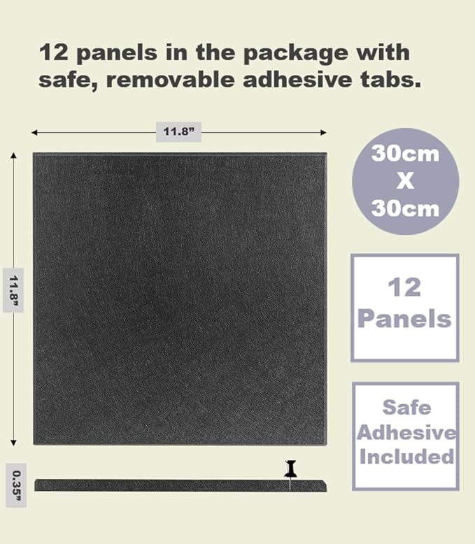 Large Cork Board Alternative - 12 Pack Felt Wall Tiles with Safe Removable Adhesive Tabs, Cork Boards for Walls Cork Board for Office Pin Board Tack Board Cork Board 48 x 36 - Black