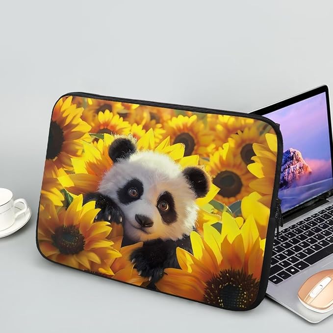 Sunflower Panda Printed Laptop Briefcase for Women Men, Waterproof Laptop Case Bag Laptop Case for 13 Inch, Lightweight Computer Carrying Cover with Zipper for Office Business Traveling