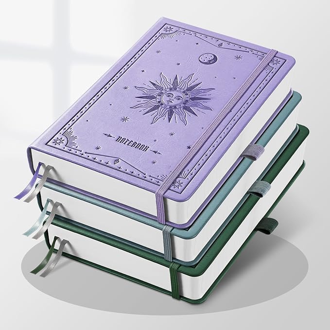 EMSHOI Bullet Dotted Journal Notebook - 320 Pages, 100gsm Thick Paper, A5 Hardcover Leather, Dot Grid Notebook for Women Men Work Writing, Bullet Journaling, Drawing, 5.75 x 8.38, Light Purple