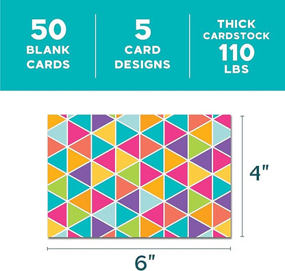 VNS Creations 100 Pack Blank Cards and Envelopes 4x6 - Plain Blank Note Cards with Envelopes & Stickers for All Occasions - Greeting Notes Colored Stationery Set, Assorted Colors - Rainbow