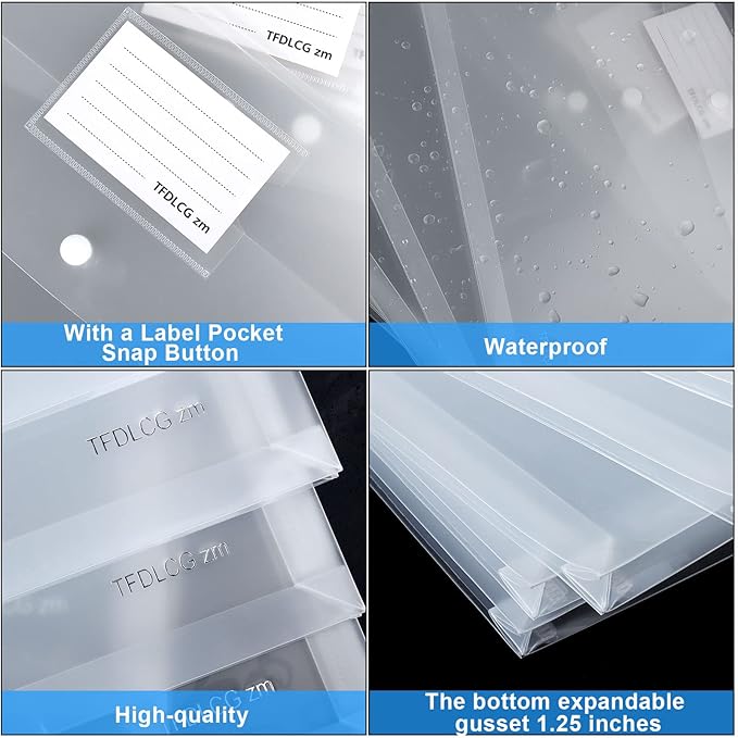 11 Pack Clear Plastic Envelopes File Folders,US Letter A4 Size Folder for Document, TFDLCG zm Poly Envelopes with 1 Inch Expansion for School Home Office Organizer(13"×9.5")