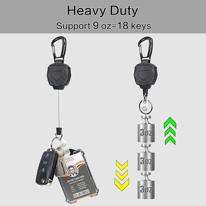 2 Pack Heavy Duty Retractable Badge Reel ID Badge Holder with Breakaway Lanyard Retractable Key Chain Carabiner with ID Cards Holder Cool Tactical ID Holder with Clip