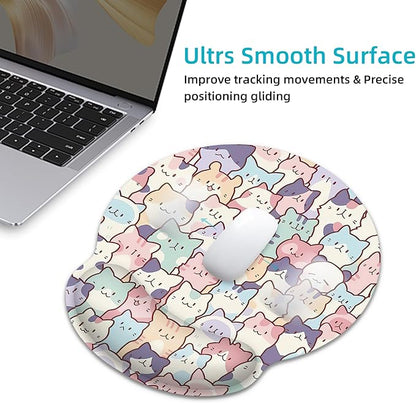 Ergonomic Mouse Pad with Wrist Support,Cute Colorful Cats Mouse Pad with Wrist Rest,Relieve Wrist Pain Mousepad Non-Slip Rubber Base,Mouse Pads for Desk,Computers,Laptop,Office,Home,Accessories