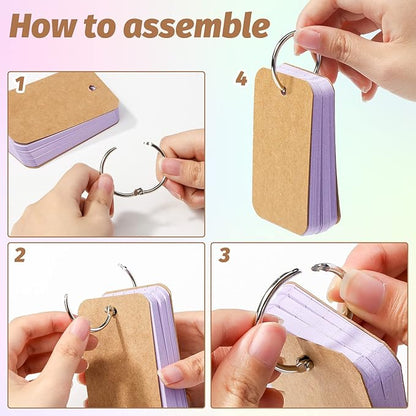 Koogel 300 Pcs Colored Index Cards, 2.2 x 3.5 Inch Study Notecards with Ring for School, Learning, Memory