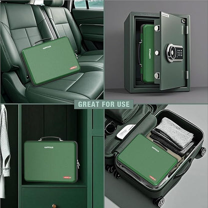 Fireproof Document Box, Expanding File Organizer with 13 Pockets, Portable Fireproof File Box Hard-Shell Document Organizer Storage for Documents Laptop Passports Cards Green