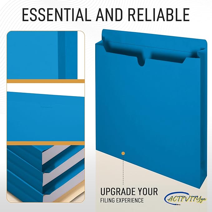 Blue File Jackets, 2 Inch Expansion, Letter Size, Reinforced Straight-Cut Tab, 6 Pack