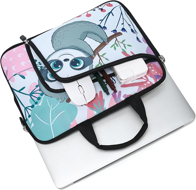 11.6 12 12.5 inch Laptop Sleeve Chromebook Case Ultrabook Case Notebook Sleeve Tablet Case Neoprene Handle Sleeve for Men Women, Two Pockets Fit Apple MacBook Air Samsung Acer HP DELL (Cute Sloth)