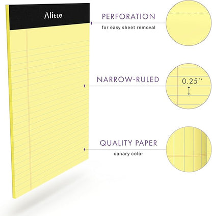 Yellow Legal Notepads 5x8, Pack of 12 - Perforated Narrow Ruled Writing Pad - Premium Thick Paper, No Ink Bleeding - Blank Legal Pads For Home, Office, School, Business - 50 Sheets Per Notebook
