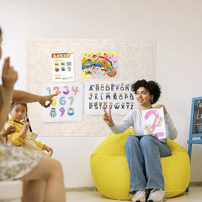 Large Bulletin Board - 48 x 36 Inches, Decorative Felt Pin Board for Wall - 4' x 3' Foldable Photo Display Board with Self-Adhesive Tape, Includes 20 Push Pins - Oatmeal