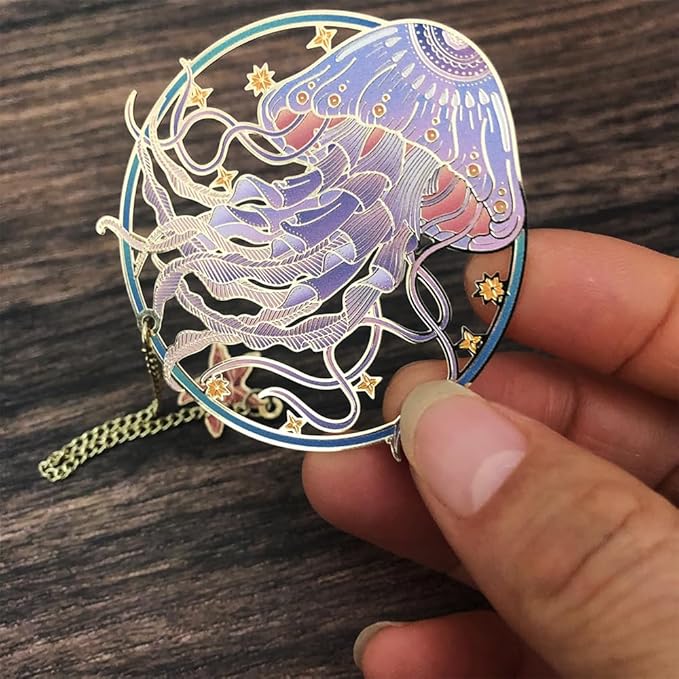 Bookmarks for Book Lovers Book Marks for Reading Women Birthday Graduation Christmas Gifts for Her Cute Metal Bookmark Book Markers Stocking Stuffers for Teens (Jellyfish-A)