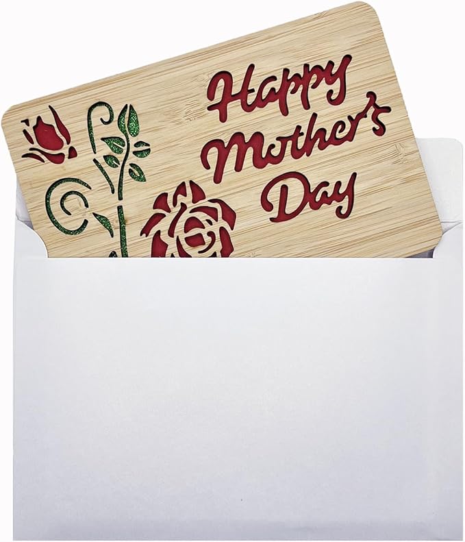 Mothers Day Cards,Handmade Bamboo Greeting Cards,Wooden Thankyou Card,Wooden Birthday Card,Mothers day for Mom,Mum,Rose mom