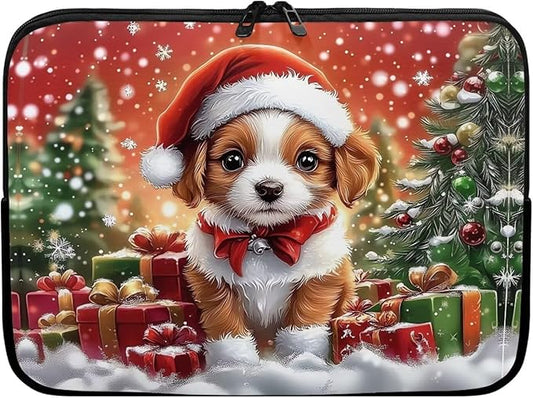 Christmas Dog Laptop Protective Sleeve for Women 15 inch Computer Sleeve Bag Lightweight Zippered Pouches Lap Top Case Suitable for Daily Use Travel School Office Organizers Bag
