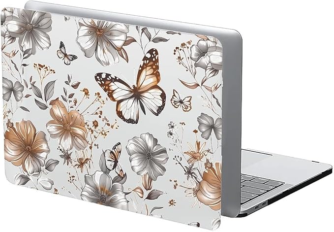 Compatible with MacBook Air 13.6 Inch Case 2024 2023 2022 Release Model A3113 M3 A2681 M2, Gold Flowers Butterfly Hard Plastic Shell Cover Case