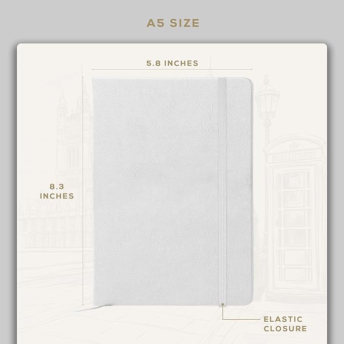 BEECHMORE BOOKS Lined Journal Notebook, 5.8 x 8.3 inch, A5 160 Lined Pages, Hardcover Leather Journals for Women, Men, Writing and Notebooks for Work - 120 GSM Thick Paper, Gifts Box Included