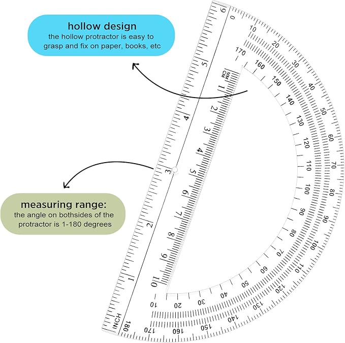 Zonon 50 Pieces Plastic Protractors Bulk Classroom Clear Math Protractors 180 Degrees 6 Inch Protractors for Geometry Student, Angle Measurement, Students Back to School Supplies Office Supplies