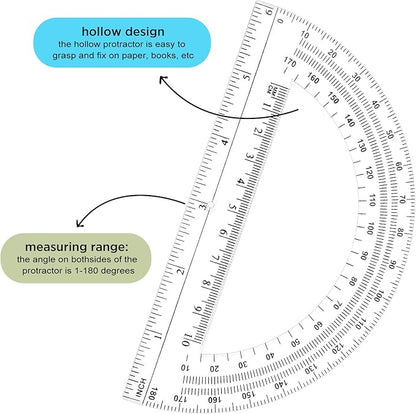 Zonon 50 Pieces Plastic Protractors Bulk Classroom Clear Math Protractors 180 Degrees 6 Inch Protractors for Geometry Student, Angle Measurement, Students Back to School Supplies Office Supplies