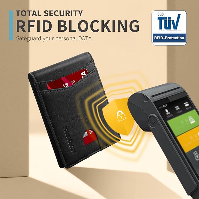 RUNBOX Wallet for Men Slim Rfid Leather 2 ID Window With Gift Box