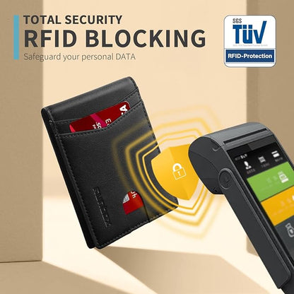 RUNBOX Wallet for Men Slim Rfid Leather 2 ID Window With Gift Box