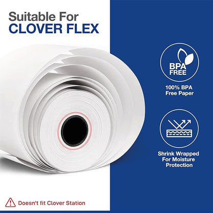 Clover Flex Receipt Paper - 10 Thermal Paper Rolls - 2 1/4'’ x 50’ - BPA Free - 55 GSM - Cash Register Receipt Paper for Clover Flex C401, C403, C405 and C406 POS Machines