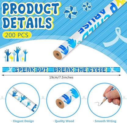 Frienda 200 Pcs Bulk Child Abuse Awareness Pencils Blue Windmill Abuse Pencils for Mental Health April Child Prevention Month Charity Fundraising Awareness Campaigns Teacher Office Supplies