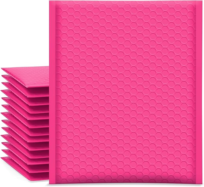 UCGOU Bubble Mailers 8.5x12 Inch Hot Pink 25 Pack Usable Size 8.5x11 Poly Padded Envelopes #2 Medium Mailing Opaque Packaging Postal Self Seal Waterproof Boutique Shipping Bags for Clothes Makeup