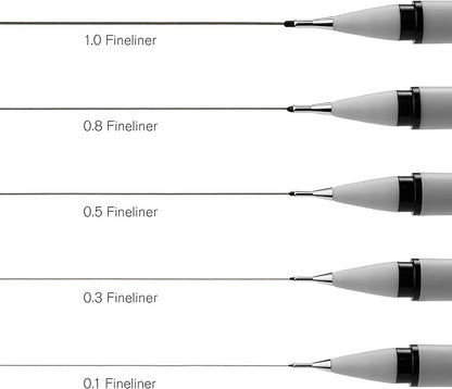 Winsor & Newton Fineliner Fine Point Pen Set, Assorted, Set of 5, Black