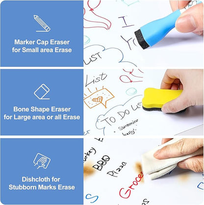 2 Pack Magnetic Dry Erase Board Sheet for Fridge, 12"x8" Erasable Refrigerator WhiteBoard w/ 4 Markers & 1 Eraser- Smooth and Flexible Small Magnet Blank Notepad for Home Kitchen Organizer and Planner