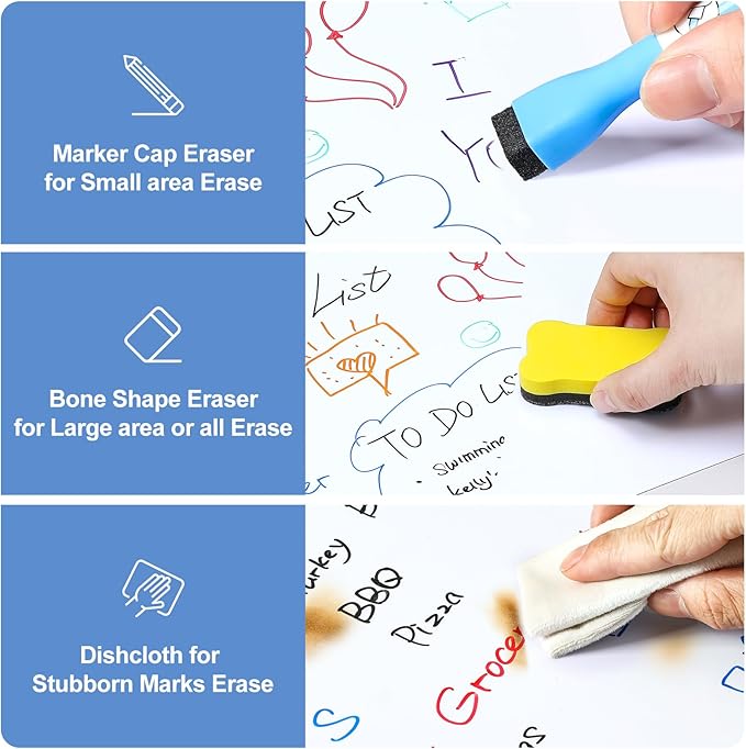 3 Pack Magnetic Dry Erase Board Sheet for Fridge, 12"x8" Erasable Refrigerator WhiteBoard w/ 6 Markers & 1 Eraser- Smooth and Flexible Small Magnet Blank Notepad for Home Kitchen Organizer and Planner