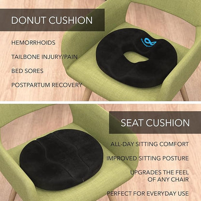 Everlasting Comfort Donut Pillow for Hemorrhoids, Tailbone Pain Relief Cushion - 2-in-1 Hemorrhoid Pillow & Seat Cushion - Memory Foam Donut Pillow for Tailbone Pain - Butt Pillow & Butt Cushion