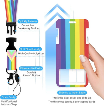 Rainbow Vertical Stripes Badge Holder with Retractable Reel and Breakaway Lanyard，Badge Clips Retractable Heavy Duty Badge Reel，Keychain，ID Holder with Breakaway Lanyard for School Nurse Office