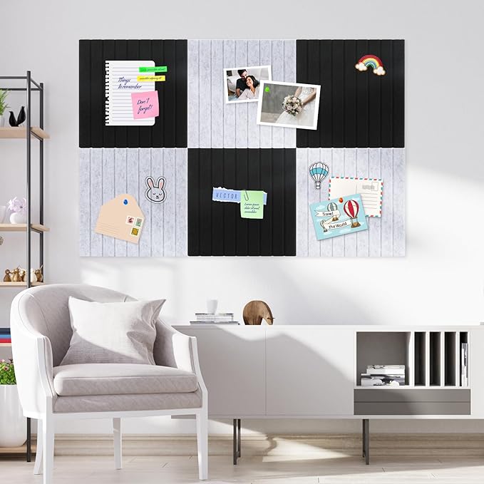 Smarpau Large Cork Board Alternative 12 Pack Felt Wall Tiles for Office 48"x36" Felt Bulletin Boards Tiles Slat Wall Paneling Pin Board Tack Board Alternative Gray