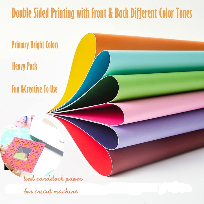 100 Pack Heavy Paper Colored Cardstock Front Back Different Color Codes 250 GSM for Cricut, Scrapbook, Paper Crafting,School Office Supplies (100)