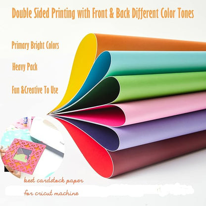 100 Pack Heavy Paper Colored Cardstock Front Back Different Color Codes 250 GSM for Cricut, Scrapbook, Paper Crafting,School Office Supplies (100)