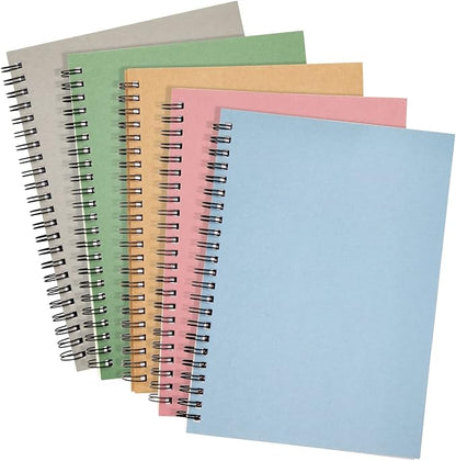 Paper Junkie 5 Pack Spiral Journal - Small Notebooks Bulk 6" x 8" with 120 Lined Pages for Work, Students, School, Writing (5 Colors Kraft Paper Covers)