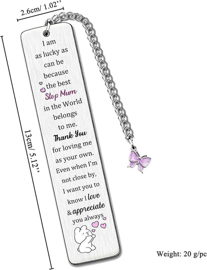 Step Mom Bookmarks Mothers Day Gifts Bookmarker Birthday Retirement Appreciate Love Quote Engraved Keepsakes Mommy Thank You for Loving Me as Your Own Christmas Thanksgiving Women Book Lover Accessory