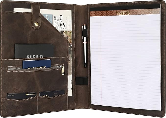 Personalized Leather Portfolio for Men, Engraved Leather Clipboard Portfolio Binder, Custom Leather Legal Pad Padfolio, Christmas Gift for His/Her (Notepad, Grey-Standard)