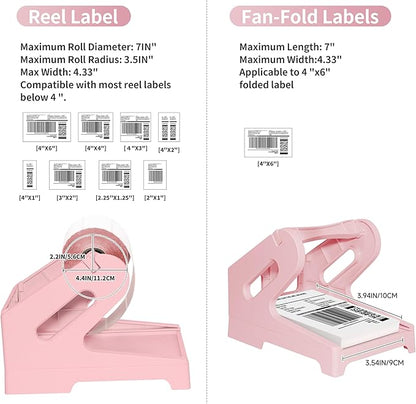Guermok Thermal Shipping Label Holder for Rolls & Fan-Fold, Fragile Stickers for Shipping, Label Stand Desktop Printer Holder-Home Office Accessory Sticker Dispenser for Holographic (Pink)