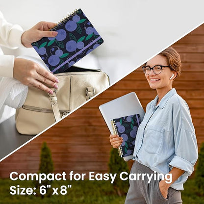 Pretty Cute Lined Spiral Journal Notebook for Women, Aesthetic College Ruled Notebook for Work & Note Taking, A5 Hardcover Journal for Writing, 140 Pages, Blueberry