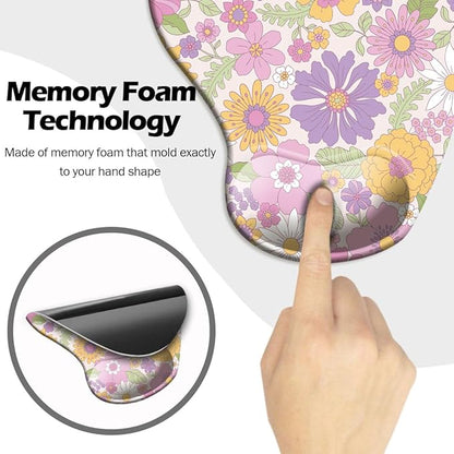 Ergonomic Mouse Pad with Wrist Support and Coaster,Mouse Pads with Non-Slip PU Base for Home Office Working Studying Easy Typing & Pain Relief Daisy Blossom