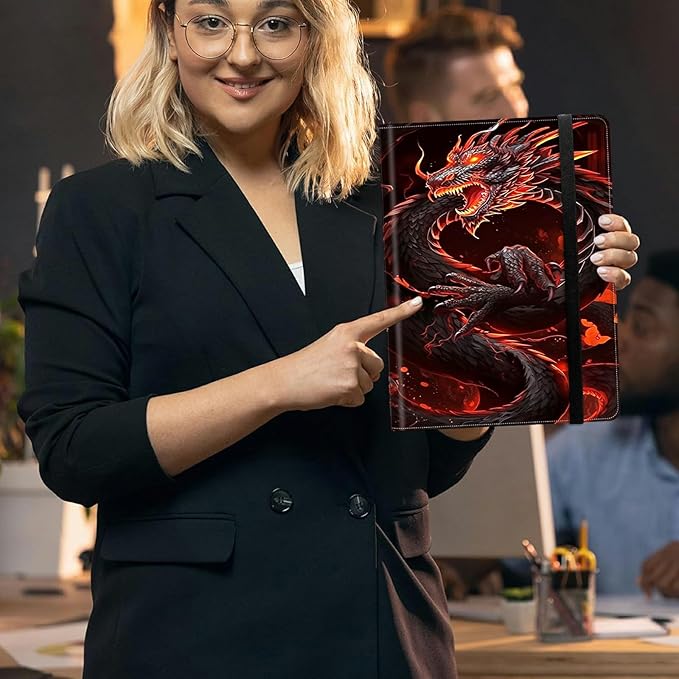 Red Dragon Padfolio Folder with Clipboard,Portfolios Organizer Clipboards with Storage Clipboard Writing Pad PU Leather Conference Document Organizer with Business Card Holder